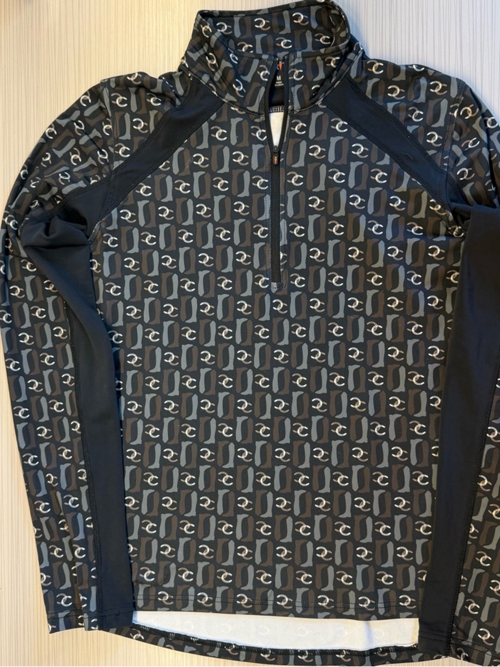 Kerrits Black Equestrian Riding Half-Zip Pullover with Horseshoe Print